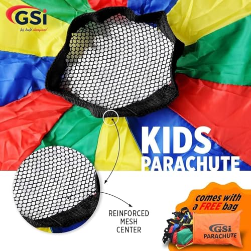 GSi Kids Play Parachute Rainbow Parachute Toy Tent Game for Children Gymnastics Cooperative Play and Outdoor Playground Activities (12 Feet) - Image 5
