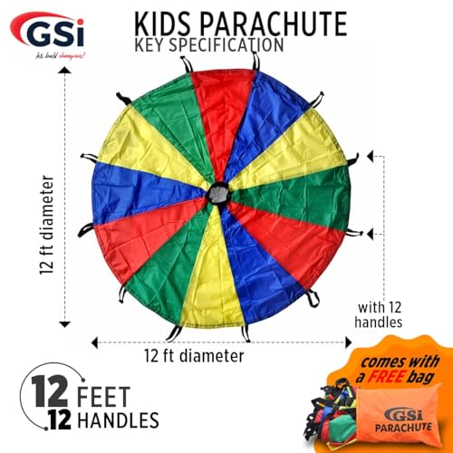GSi Kids Play Parachute Rainbow Parachute Toy Tent Game for Children Gymnastics Cooperative Play and Outdoor Playground Activities (12 Feet) - Image 2