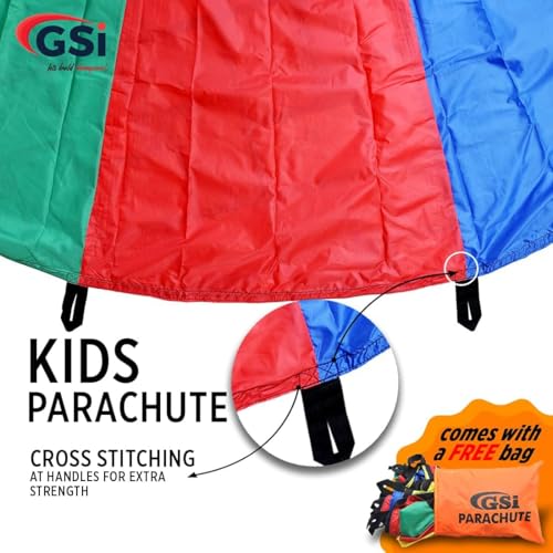 GSi Kids Play Parachute Rainbow Parachute Toy Tent Game for Children Gymnastics Cooperative Play and Outdoor Playground Activities (12 Feet) - Image 3