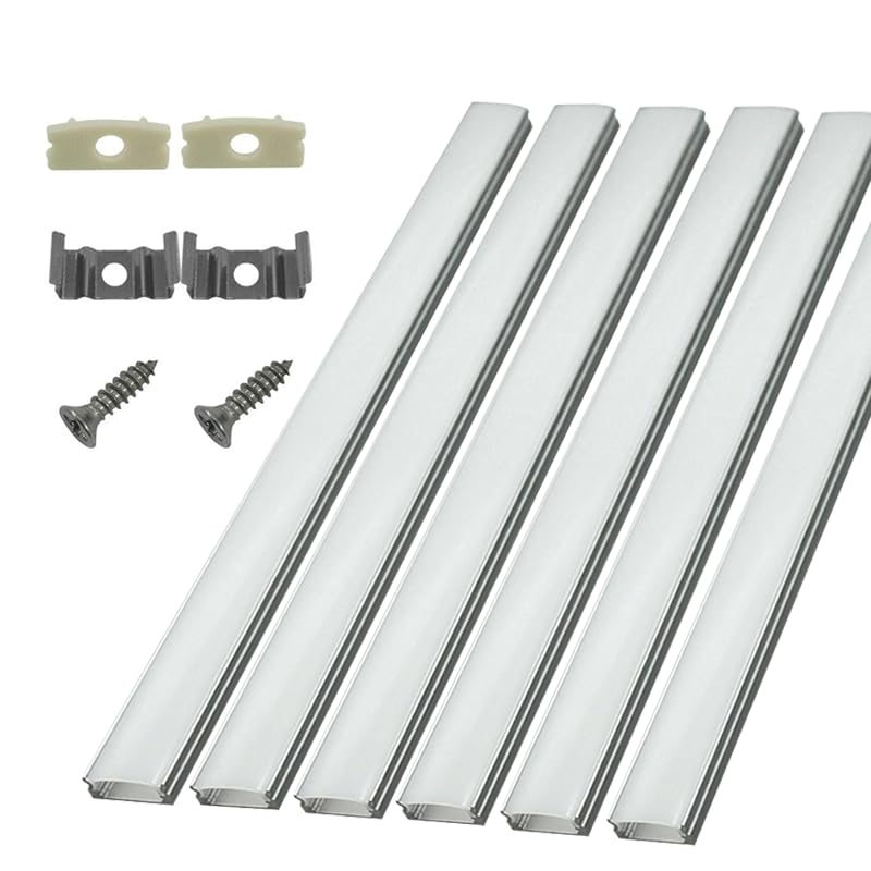 HAMRVL 6Pack 30cm1ft 172x7mm Led Aluminum Channel System U Shape with Cover Led Strip Light Diffuser with White End Caps and Mounting Clips Accessories for Under Counter Light Fixture for Indoor