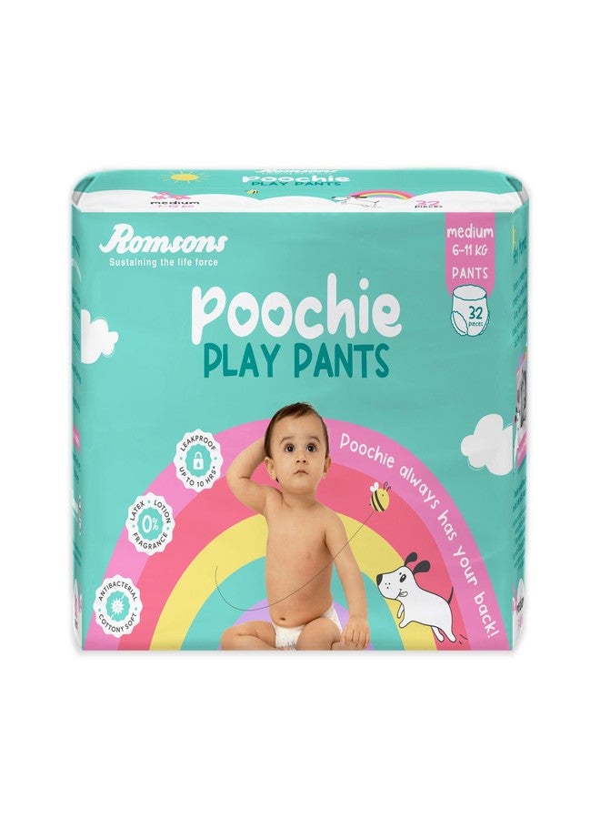 Romsons Poochie Play Pants Baby Diapers - M (32 Pieces) | Suitable for 6-11 KG | 360° Comfort Fit and Leakproof Upto 10 Hrs. - Image 1