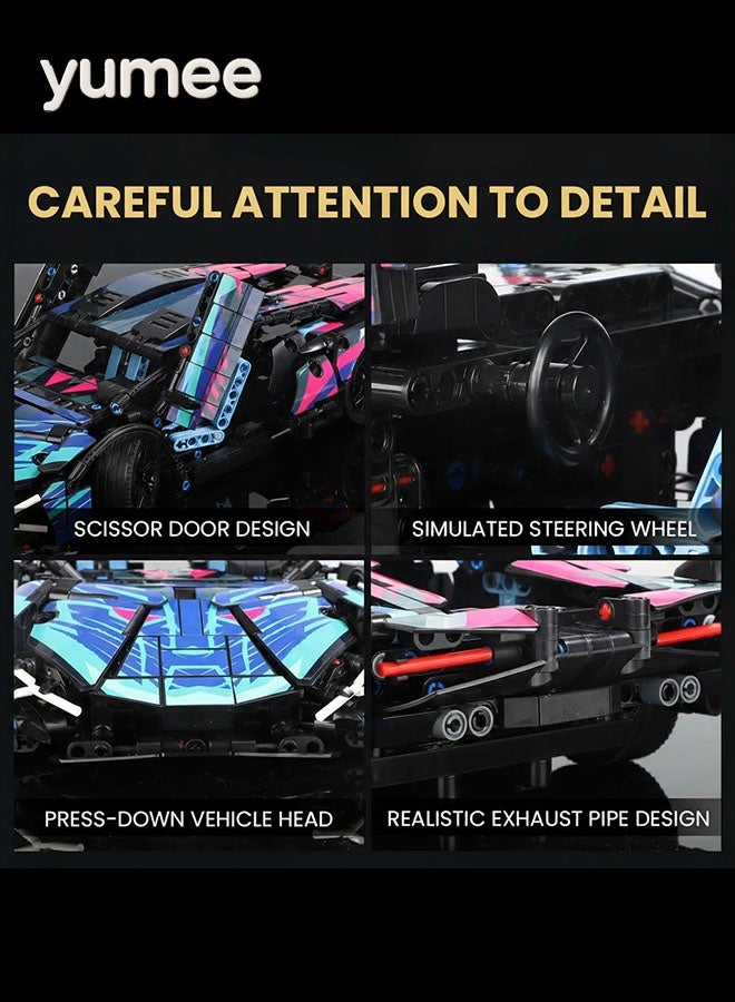 يمي مجموعة بناء سيارات رياضية، ألعاب بناء سيارات رياضية فائقة، للكبار، نموذج سيارة بمقياس 1:14، مجموعة ألعاب بناء سيارات سباق قابلة للتجميع للأولاد من عمر 14 عامًا فما فوق، للكبار (806 قطعة) - Image 4