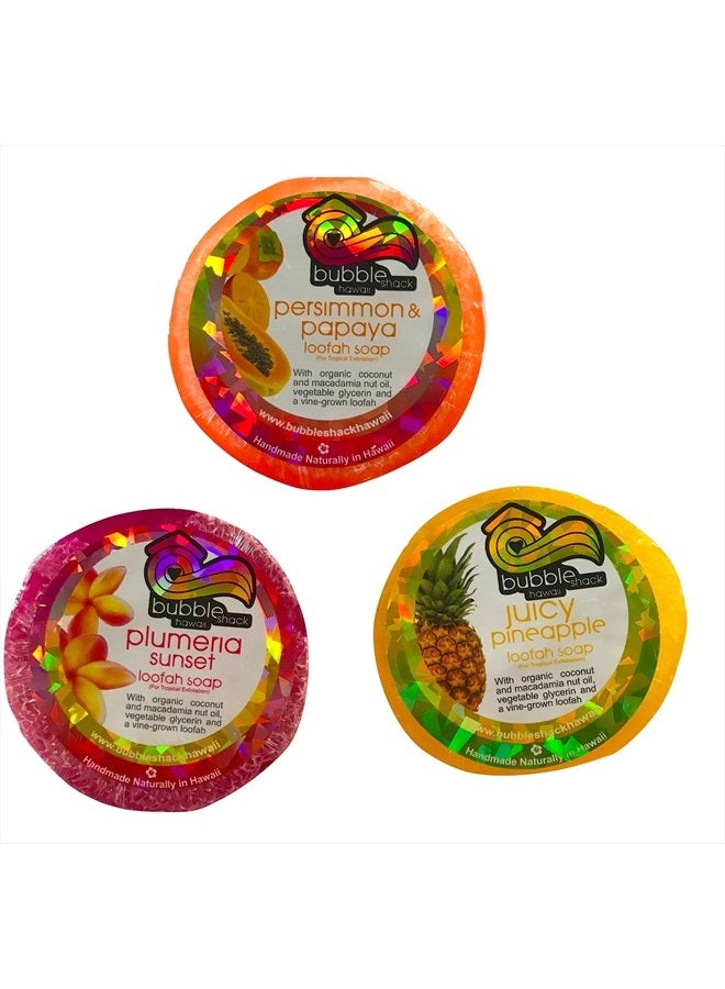 Bubble Shack Hawaii Loofah Soap Trio Organza Set (3 Bars, Rainbow Set) - Image 2