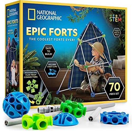 Blue Marble NATIONAL GEOGRAPHIC Kids Fort Building Kit - 70-Piece Indoor Fort Builder - Creative Play, STEM Building Toy, Building Kit for Kids 6-10, Blanket Fort Kit - Image 1