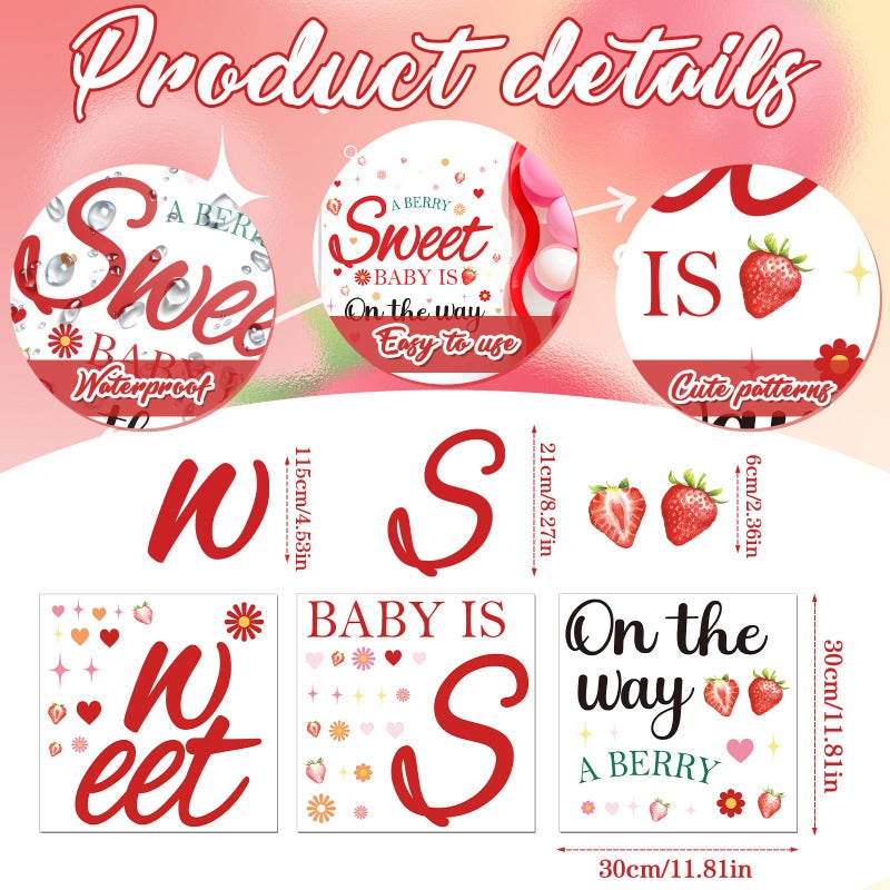 Wxiben Strawberry Baby Shower Decorations - A Sweet Baby is on The Way Wall Decals, Removable Berry Strawberry Wall Stickers for Balloon Arch Backdrop Decor, Gender Reveal Pregnancy Party Supplies - Image 2