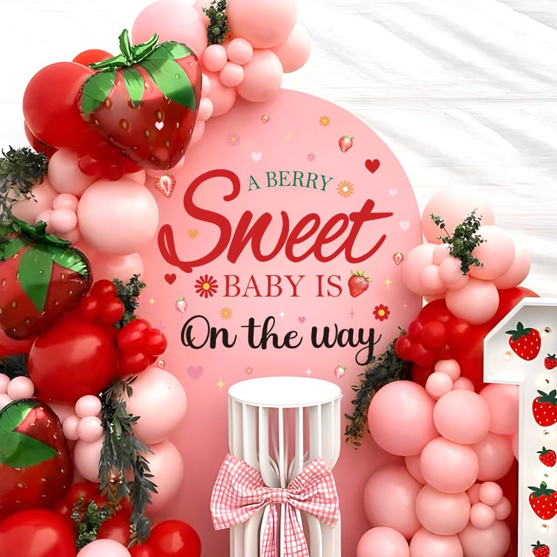 Wxiben Strawberry Baby Shower Decorations - A Sweet Baby is on The Way Wall Decals, Removable Berry Strawberry Wall Stickers for Balloon Arch Backdrop Decor, Gender Reveal Pregnancy Party Supplies - Image 1