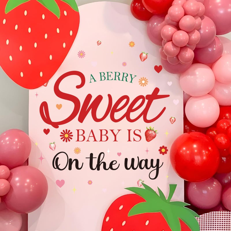 Wxiben Strawberry Baby Shower Decorations - A Sweet Baby is on The Way Wall Decals, Removable Berry Strawberry Wall Stickers for Balloon Arch Backdrop Decor, Gender Reveal Pregnancy Party Supplies - Image 3