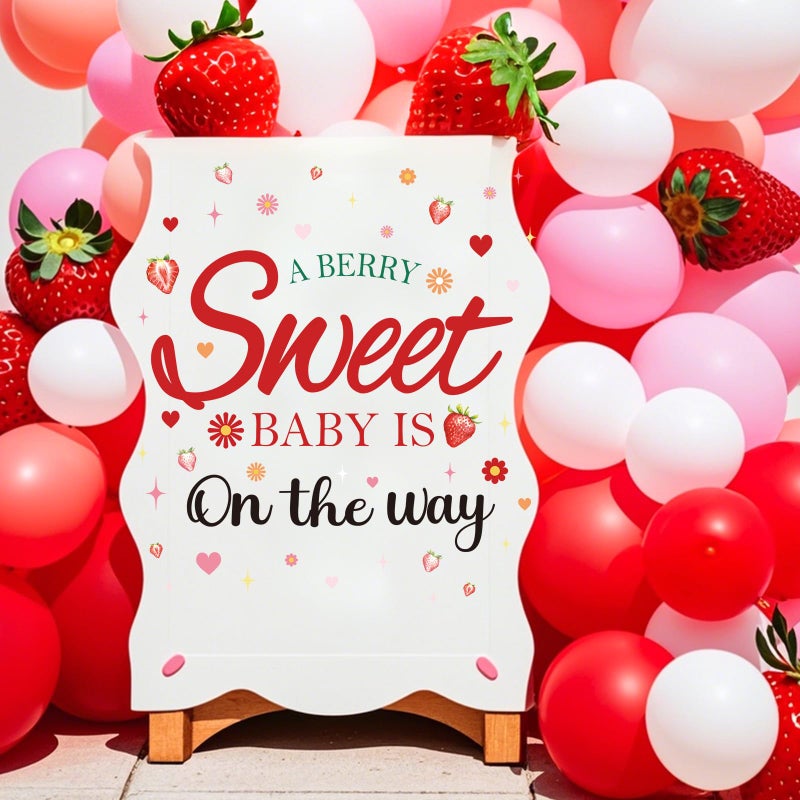Wxiben Strawberry Baby Shower Decorations - A Sweet Baby is on The Way Wall Decals, Removable Berry Strawberry Wall Stickers for Balloon Arch Backdrop Decor, Gender Reveal Pregnancy Party Supplies - Image 5