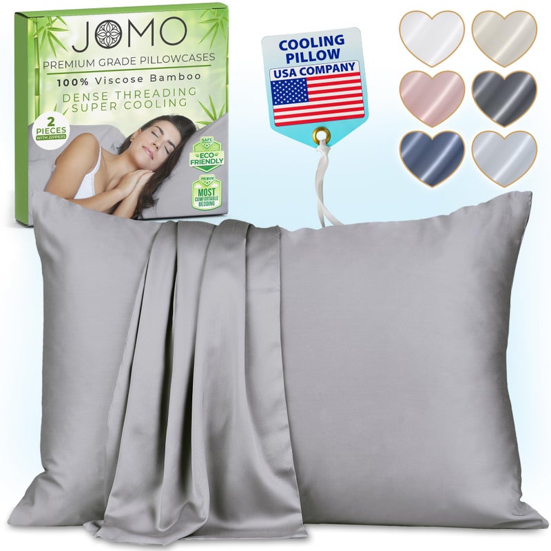 Zippered Pillowcases  Queen Size 30x20 100 Viscose Derived from Bamboo 2 PK Gray  Cooling Pillow Cases  Silky Pillow Covers for Hot Sleepers Menopause Night Sweats  by JoMo