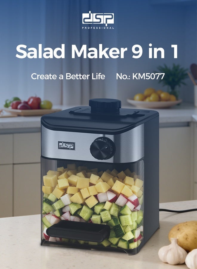 DSP 9-in-1 Electric Cheese Grater,800W Vegetable Chopper & Slicer with 1.83L Food Storage Container,Electric Salad Machine for Fruits, Vegetables, Cheeses,Food Processor with 8 Blades Set,Scraper & Food Pusher,KM5077 - Image 2
