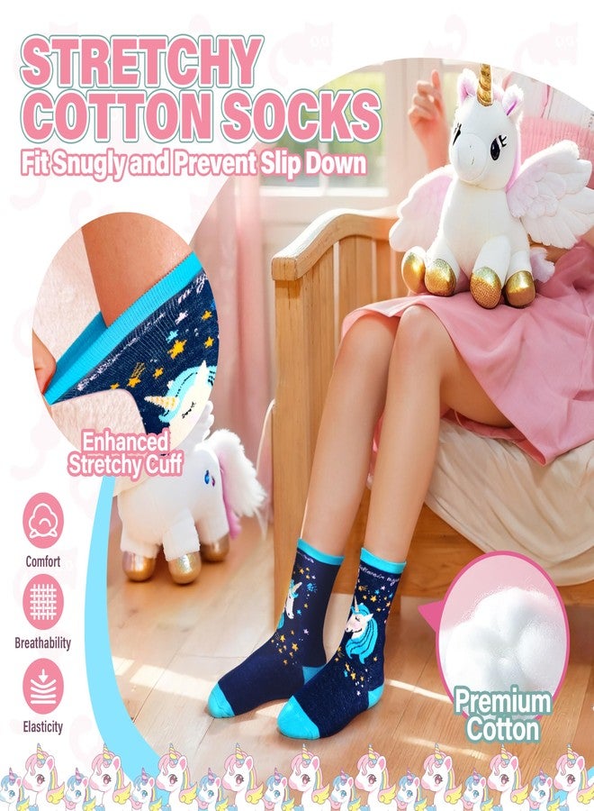 ANTSANG Baby Girls Toddlers Grips Socks Kids Non Slip/Anti Skid Unicorn Striped Crew Cotton Gift Socks, Purple Unicorn, 3-5 Years - Image 3
