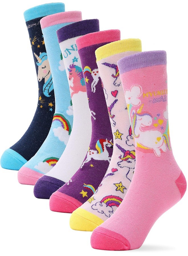 ANTSANG Baby Girls Toddlers Grips Socks Kids Non Slip/Anti Skid Unicorn Striped Crew Cotton Gift Socks, Purple Unicorn, 3-5 Years - Image 1
