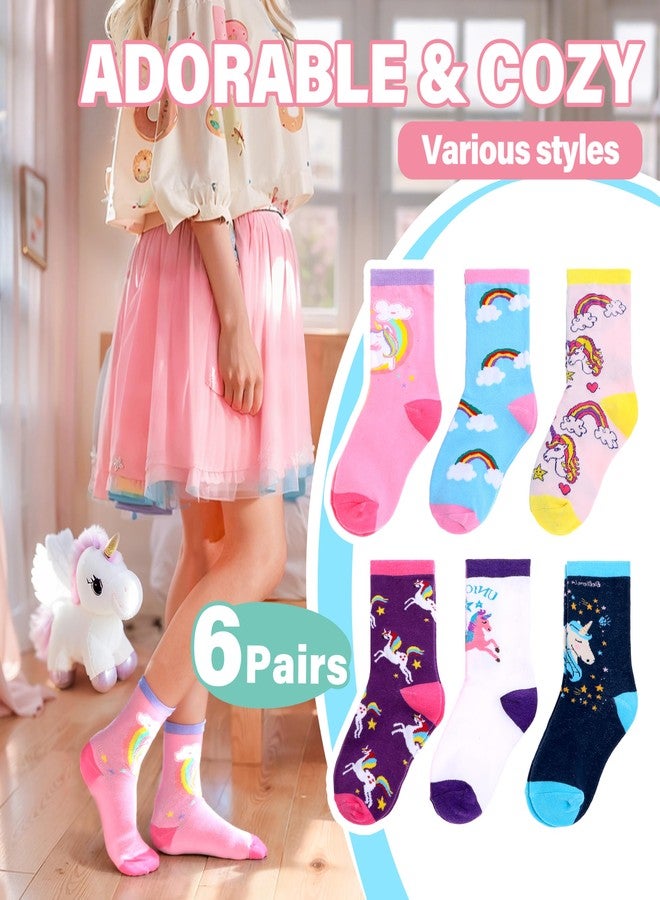 ANTSANG Baby Girls Toddlers Grips Socks Kids Non Slip/Anti Skid Unicorn Striped Crew Cotton Gift Socks, Purple Unicorn, 3-5 Years - Image 2