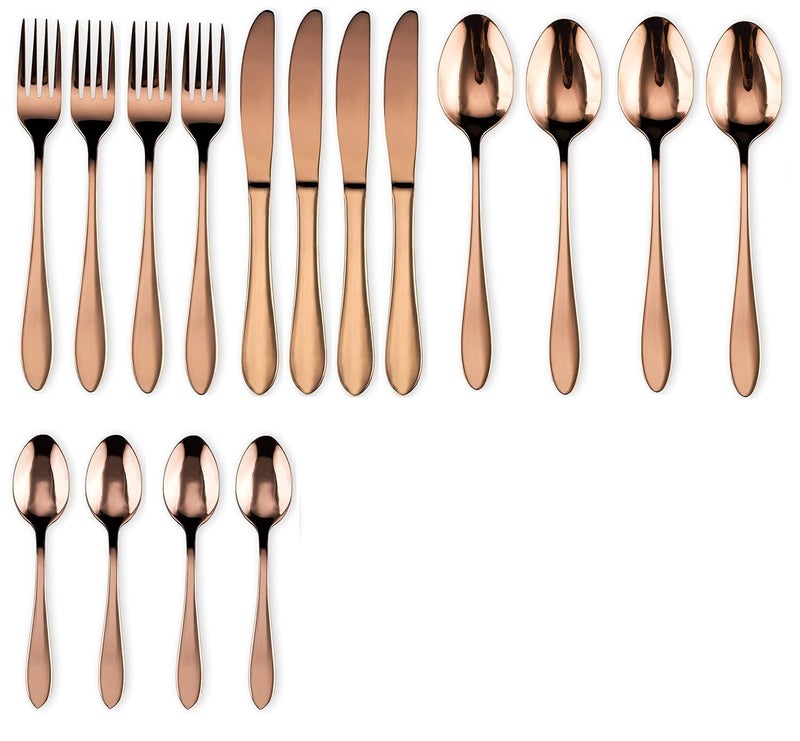 SEMITO Silverware Flatware Cultery Set Stainless Steel Tableware Eating Utensil Rose Gold Mirror Finish for Home Office Party Camping Knife Fork Spoon Pack of 16 - Image 1