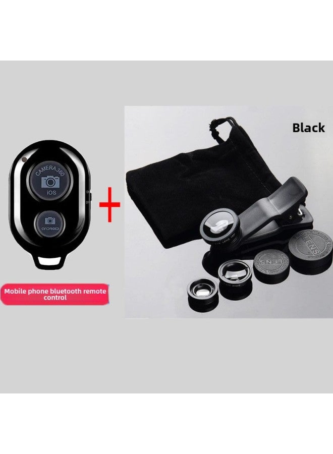 Generic SLR Grade Lens External Wide-angle Macro Fisheye Three-in-one Suit Lens Tremolo Selfie Camera-Body Color:Piano Black Lens Mobile Phone Bluetooth Remote Control Distribution Flannel Bag Clip  - Image 1