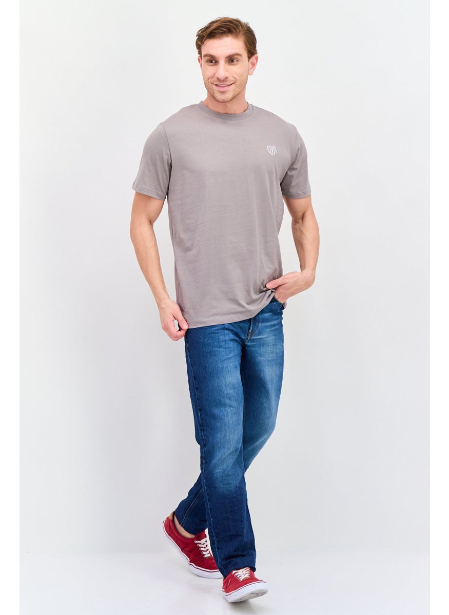 ELVIS Men Crew Neck Short Sleeve Embroidered Logo T-Shirt, Grey Combo  - Image 4