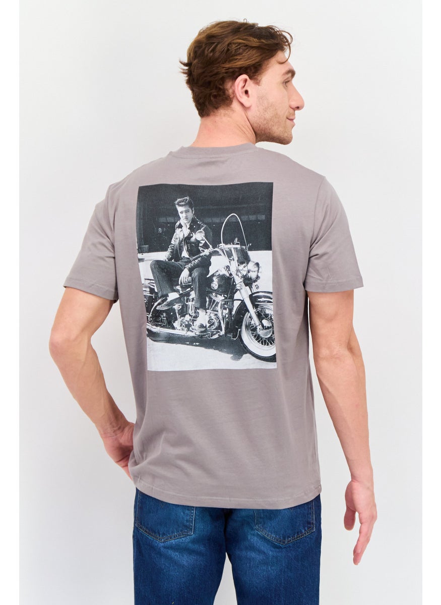ELVIS Men Crew Neck Short Sleeve Embroidered Logo T-Shirt, Grey Combo  - Image 3