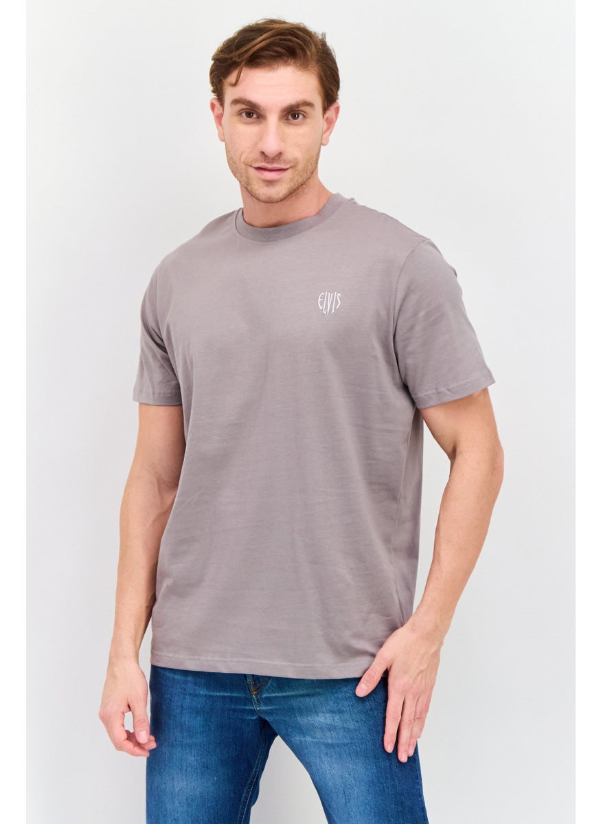 ELVIS Men Crew Neck Short Sleeve Embroidered Logo T-Shirt, Grey Combo  - Image 1