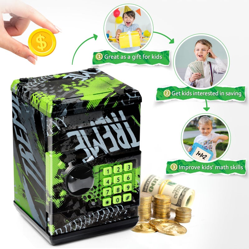 Vcertcpl ATM Piggy Bank for Boys Girls, Vcertcpl Mini ATM Coin Bank Money Saving Box with Password, Kids Safe Money Jar for Adults with Auto Grab Bill Slot, Great Gift Toy Bank for Kids - Image 5