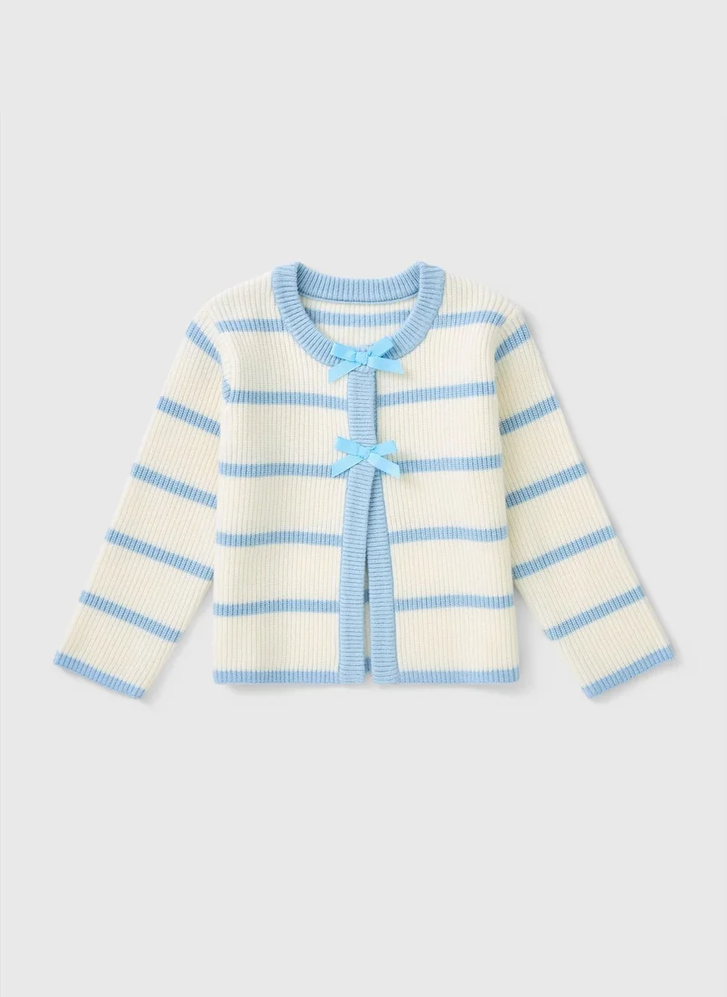 Matalan Girls Blue Stripe Bow Cardigan