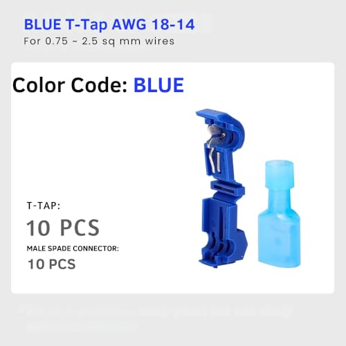 Durvient.com® T Tap Wire Automotive Connectors Waterproof Wire Splice Quick Disconnect Insulated Male Electrical Terminal (Pack of 10) (Blue) - Image 2