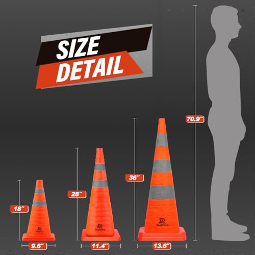 RoadHero 28 Inch 4 Pack Collapsible Traffic Safety Cones, Multi Purpose Pop-up Cones with Reflective Collar for Road Safety, Orange Cones for Driving Training, Parking Lots - Image 5