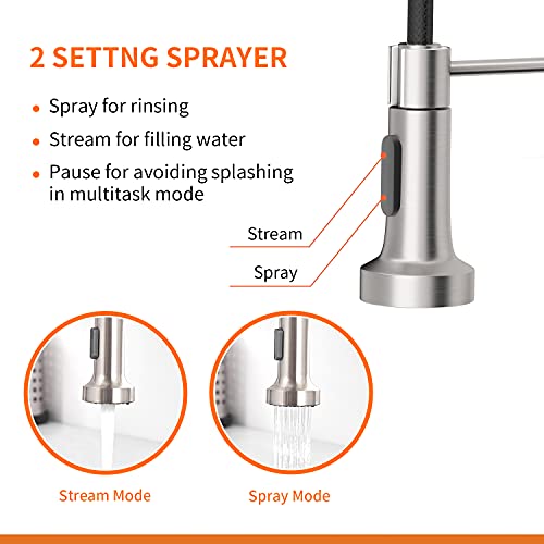 OWOFAN Kitchen Faucet with Pull Down Sprayer Industrial 1 Handle 1 Hole Or 3 Hole Faucet for Farmhouse Camper Laundry Utility Rv Wet Bar Sinks, Stainless Steel Brushed Nickel - Image 3