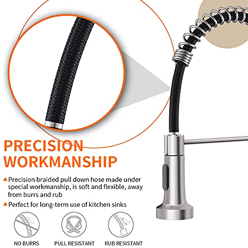 OWOFAN Kitchen Faucet with Pull Down Sprayer Industrial 1 Handle 1 Hole Or 3 Hole Faucet for Farmhouse Camper Laundry Utility Rv Wet Bar Sinks, Stainless Steel Brushed Nickel - Image 4
