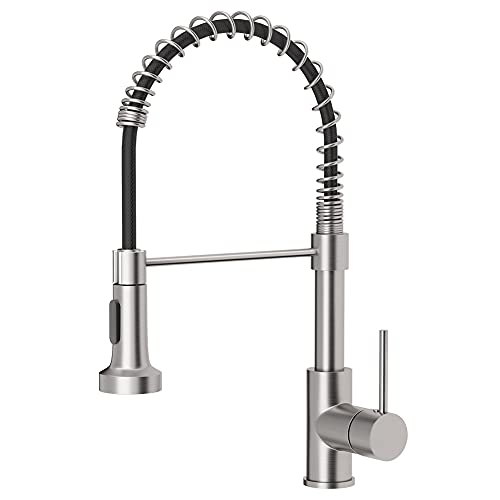 OWOFAN Kitchen Faucet with Pull Down Sprayer Industrial 1 Handle 1 Hole Or 3 Hole Faucet for Farmhouse Camper Laundry Utility Rv Wet Bar Sinks, Stainless Steel Brushed Nickel - Image 1