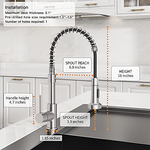 OWOFAN Kitchen Faucet with Pull Down Sprayer Industrial 1 Handle 1 Hole Or 3 Hole Faucet for Farmhouse Camper Laundry Utility Rv Wet Bar Sinks, Stainless Steel Brushed Nickel - Image 2