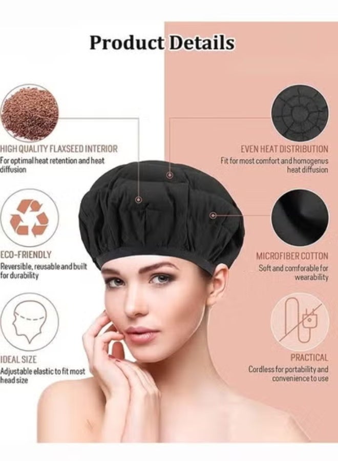 Cordless Deep Conditioning Heat Cap, Microwavable Treatment Steaming Heat Cap for Thermal Spa Curly Hair, 100% Natural Cotton Flaxseed Seed Interior (Black) - Image 2
