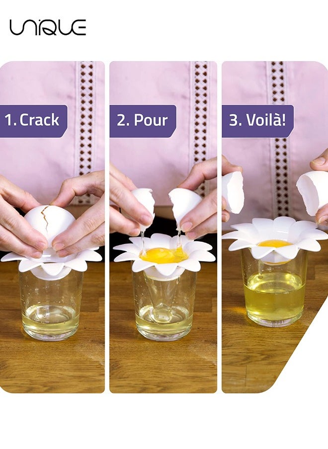Unique Egg Separator,Flower Shape Egg White Separator,Egg White Yolk Divider Kitchen Gadgets Baking Tools Egg Extractor, Cute Flower Design-White  - Image 5
