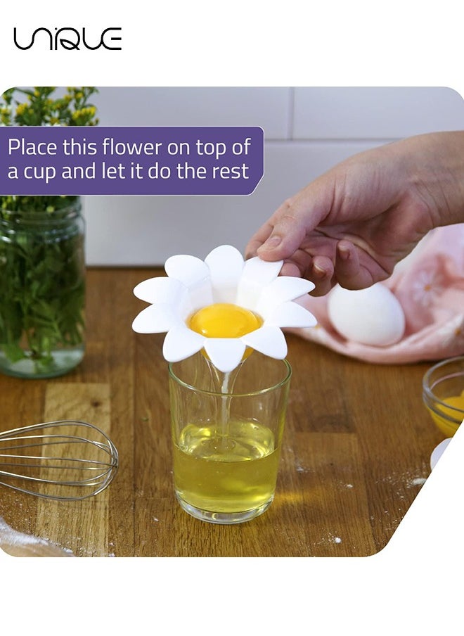 Unique Egg Separator,Flower Shape Egg White Separator,Egg White Yolk Divider Kitchen Gadgets Baking Tools Egg Extractor, Cute Flower Design-White  - Image 4