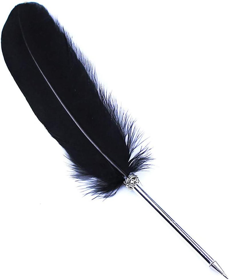 OPENDGO Feather Ballpoint Pen ，Black Ink Vintage Feather Quill Refined Plated Rod Quill Ballpoint Pen For School Writing ▏Wedding Gift Signature Pen (Black) - Image 5