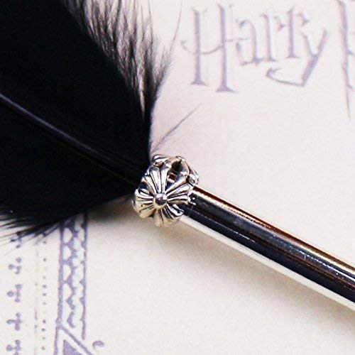 OPENDGO Feather Ballpoint Pen ，Black Ink Vintage Feather Quill Refined Plated Rod Quill Ballpoint Pen For School Writing ▏Wedding Gift Signature Pen (Black) - Image 4