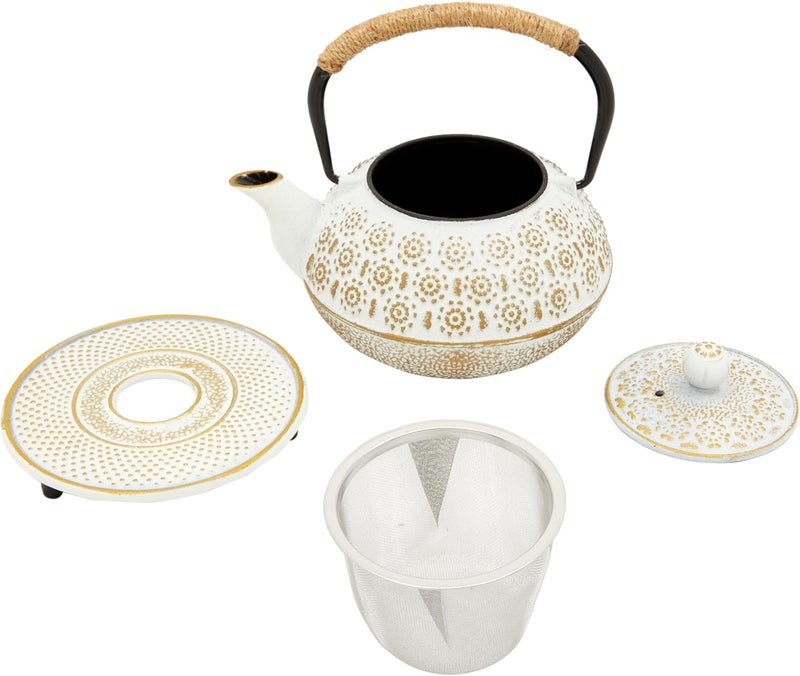 Juvale Stovetop Cast Iron Tea Kettle with Infuser - Superior Heat Retention Loose Leaf Tea Pot - Built-In Teapot with Strainer - Includes Trivet & Infuser Kettle - White, 27 Oz (800 ml) - Image 5