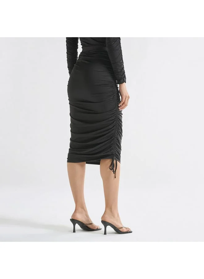 Splash FAV Ruched Midi Pencil Skirt with Zip Closure and Tie-Ups