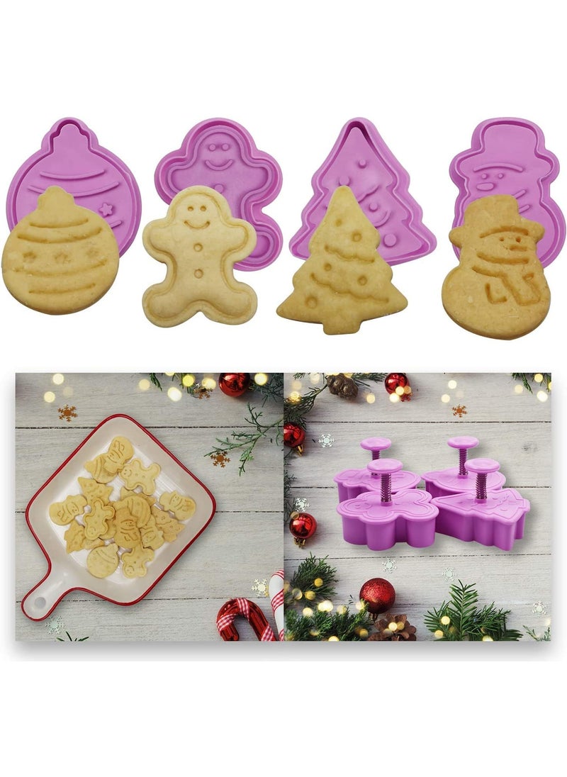 Skytail Skytail 4pc Christmas Cookie Cutter Set 3D Xmas Tree Gingerbread Man Snowman Ornament Dough Cutters Baking Biscuits Cookie Stamps Chocolate Fondant Cake Decoration Cupcake Topper Party Snacks Treats  - Image 1