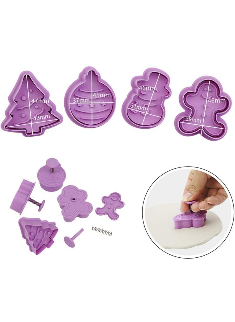 Skytail Skytail 4pc Christmas Cookie Cutter Set 3D Xmas Tree Gingerbread Man Snowman Ornament Dough Cutters Baking Biscuits Cookie Stamps Chocolate Fondant Cake Decoration Cupcake Topper Party Snacks Treats  - Image 2