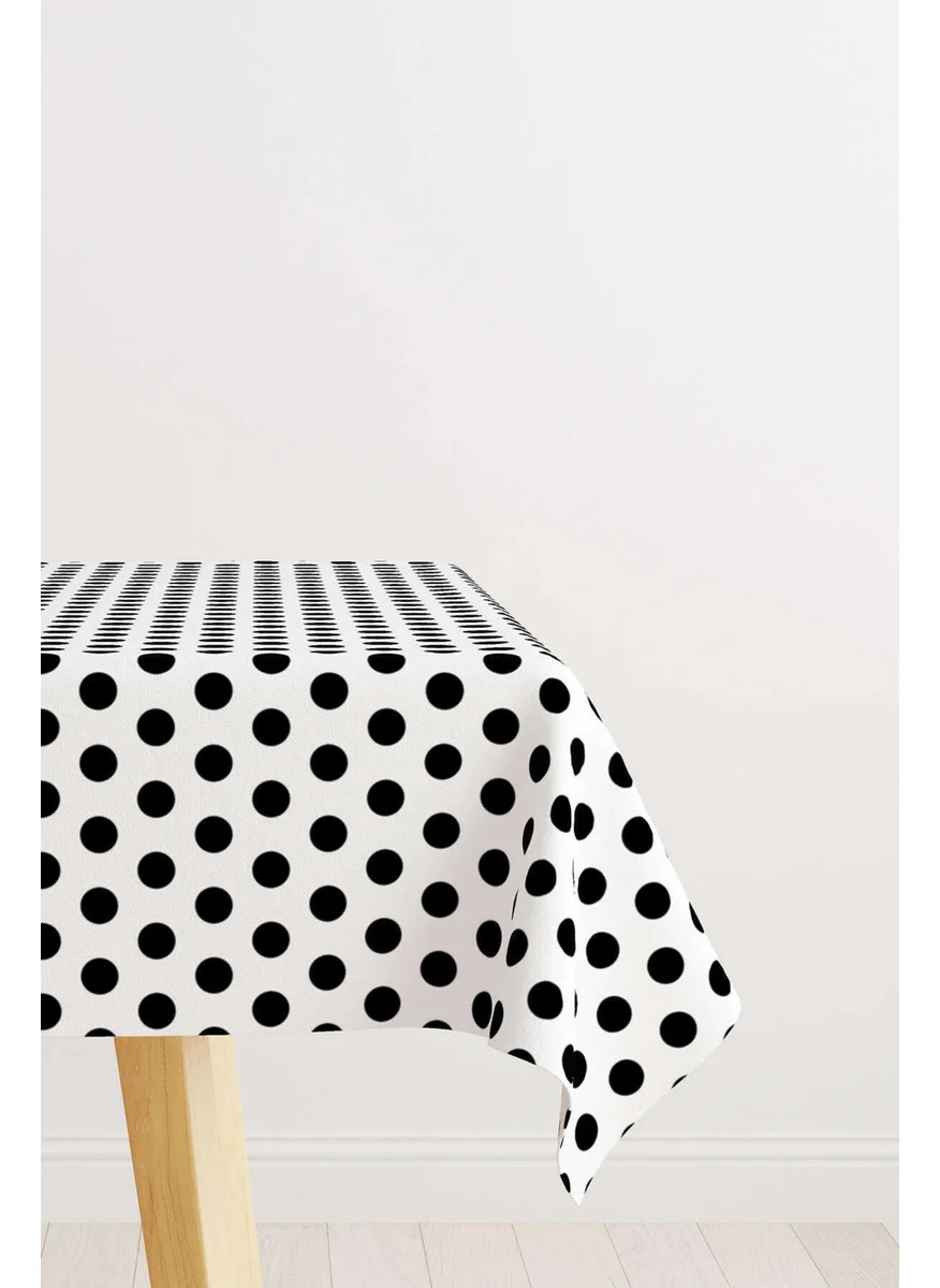 كانغو هوم White Black Polka Dot Patterned Digital Printed Tablecloth CGH1040-MS