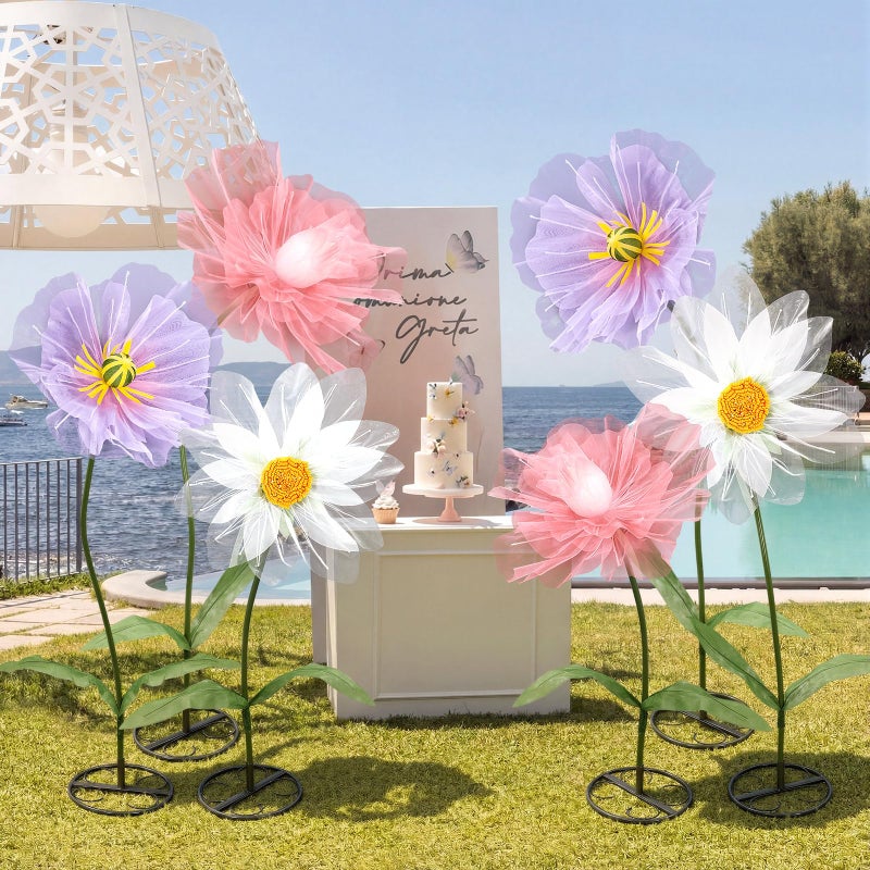 Leinuosen 3 Pcs Giant Flowers for Decoration 5.6 ft Large Organza Flowers with Stand for Spring Tea Bridal Shower Wedding Birthday Party Entrance Decor Corporate Event Photography Booth Indoor Outdoor - Image 3