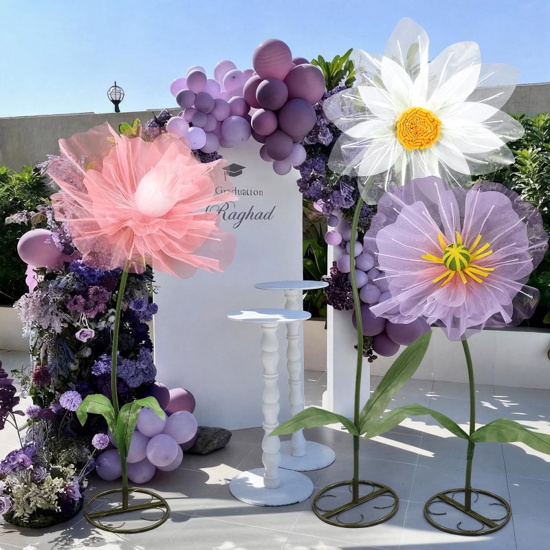 Leinuosen 3 Pcs Giant Flowers for Decoration 5.6 ft Large Organza Flowers with Stand for Spring Tea Bridal Shower Wedding Birthday Party Entrance Decor Corporate Event Photography Booth Indoor Outdoor - Image 5