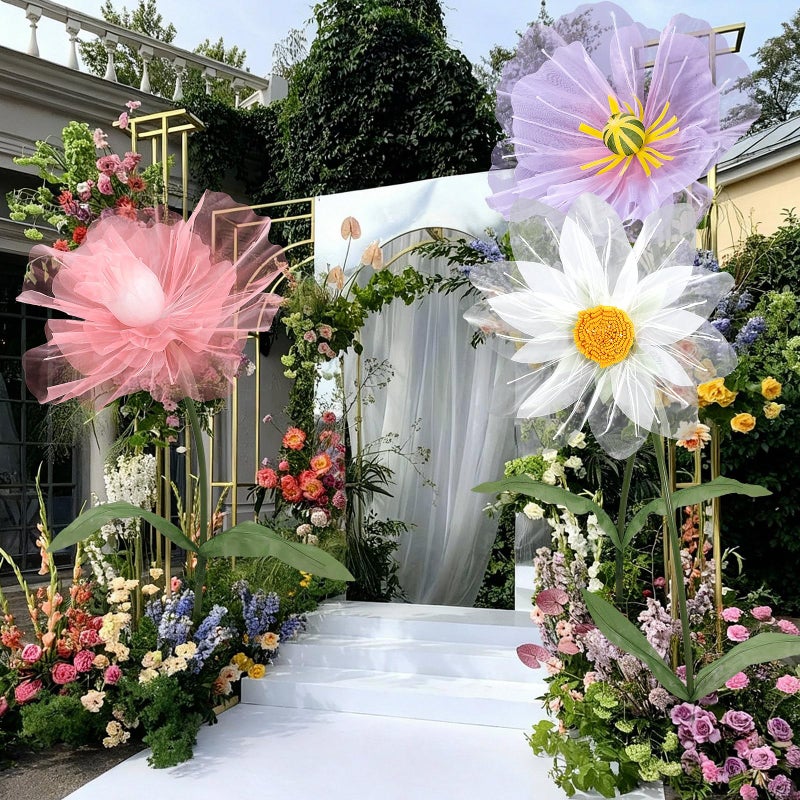 Leinuosen 3 Pcs Giant Flowers for Decoration 5.6 ft Large Organza Flowers with Stand for Spring Tea Bridal Shower Wedding Birthday Party Entrance Decor Corporate Event Photography Booth Indoor Outdoor - Image 4