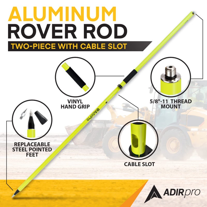 AdirPro Aluminum GPS Rover Rod â€“ 2m 2-Piece Design GPS Pole for Land Surveying & Engineering â€“ RTK GPS/GNSS Accessory â€“ Includes Level Vial & Carrying Case (Fluorescent Yellow) - Image 2