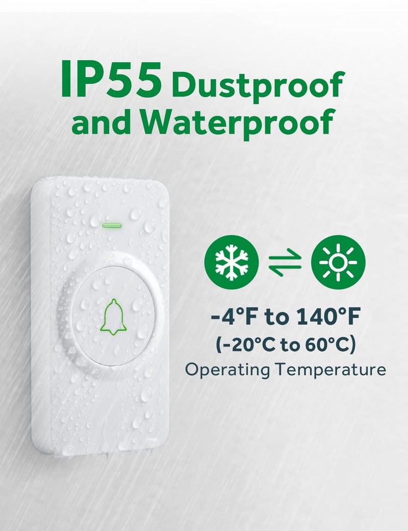 AVANTEK Wireless Doorbell, Mini Waterproof Door Bell Chime Operating at 1000 Feet, CW-11 Doorbell with 52 Melodies, 5 Volume Levels & LED Flash - Image 3