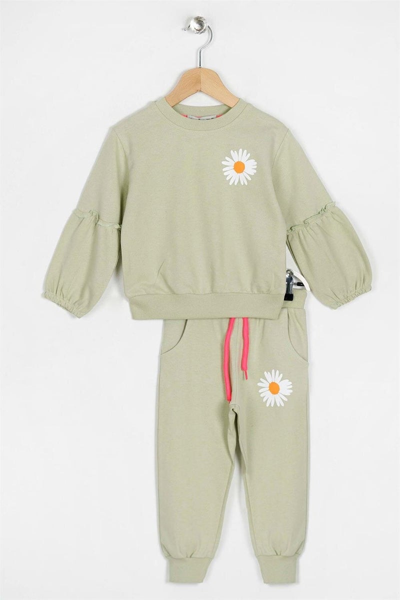 Zepkids Girls Green Colored Ruffled Sleeve Tracksuit  - Image 1