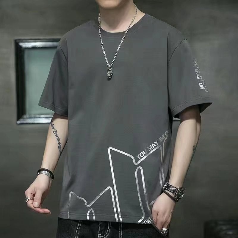 Short-Sleeved T-Shirt Men'S Trendy Brand Korean Style Casual Thin Half-Sleeved T-Shirt Men'S Hong Kong Style Loose Round Neck T-Shirt - Image 3