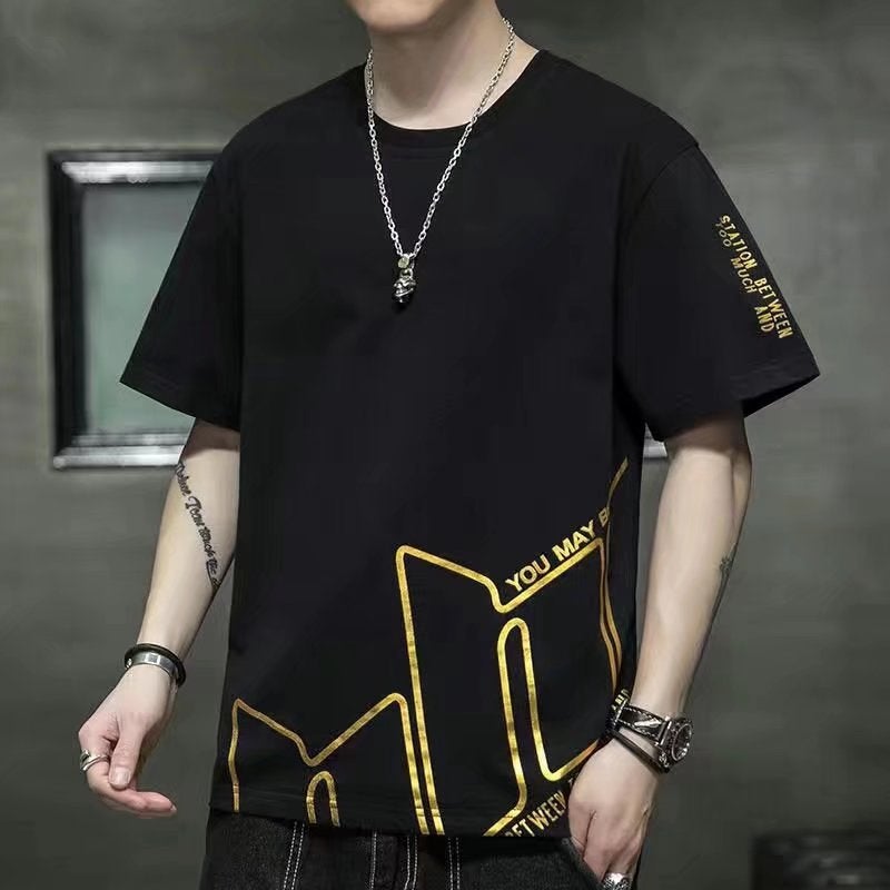 Short-Sleeved T-Shirt Men'S Trendy Brand Korean Style Casual Thin Half-Sleeved T-Shirt Men'S Hong Kong Style Loose Round Neck T-Shirt - Image 2