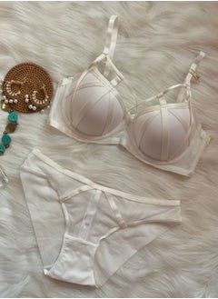 Comfy Solid Color Bra Panty Set Women's Underwear Set White