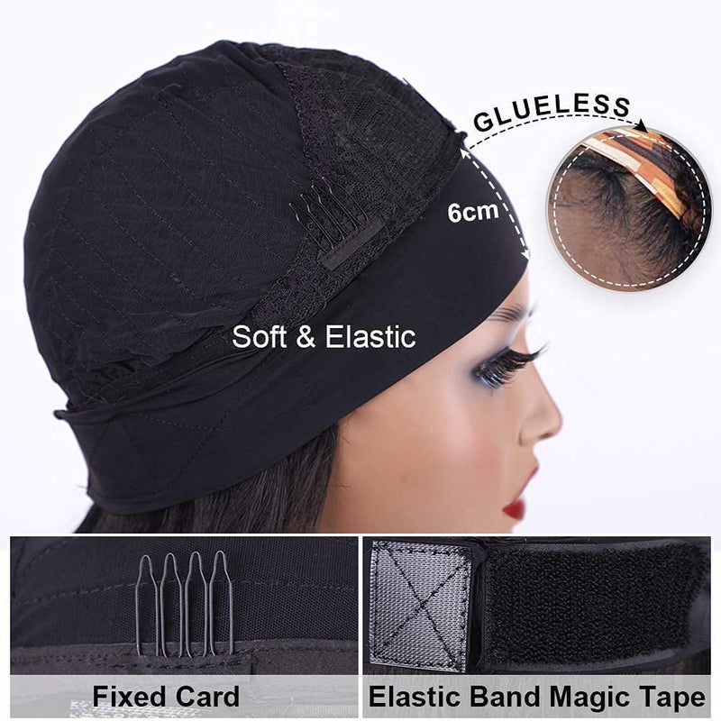 Rebasar Deep Wave Headband Wig Human Hair 14 Inch Curly Headband Wigs for Black Women Human Hair Glueless None Lace Front Wig Brazilian Virgin Hair Wear and Go Wigs 150% Density Natural Black Color - Image 4